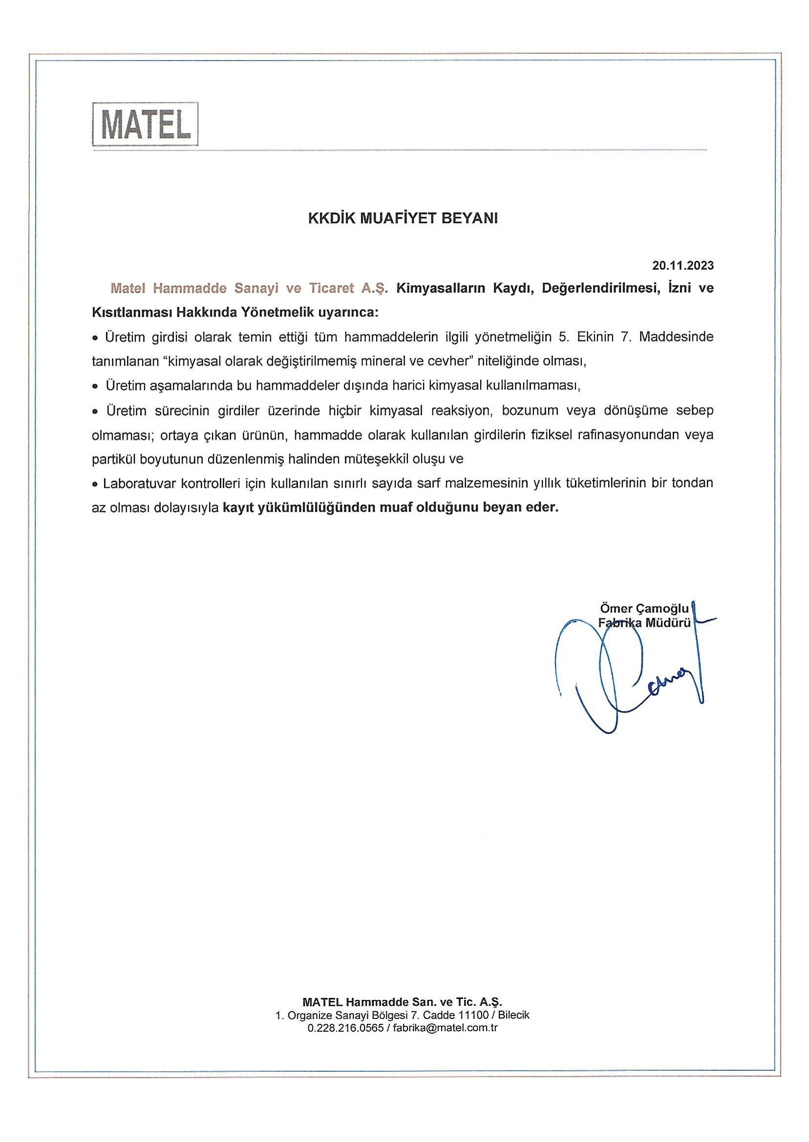 Matel Sertifikalarımız